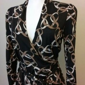 Banana Republic Faux Wrap Dress Black Brown Equestrian Print Size XS EUC